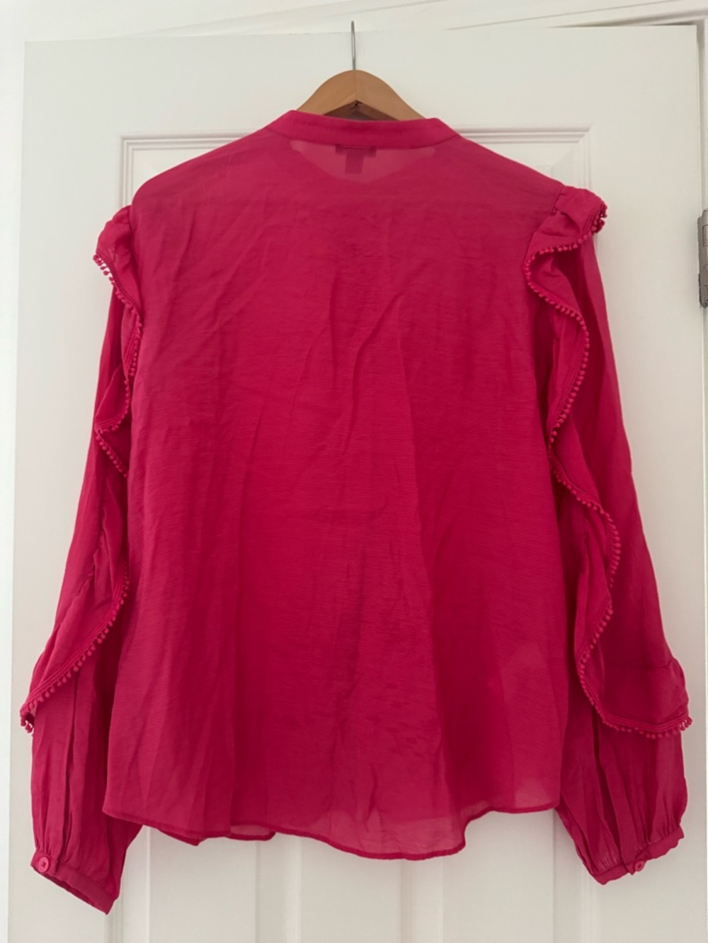 Ann Taylor Hot Pink Ruffle Button-Front Blouse - Picture 2 of 3